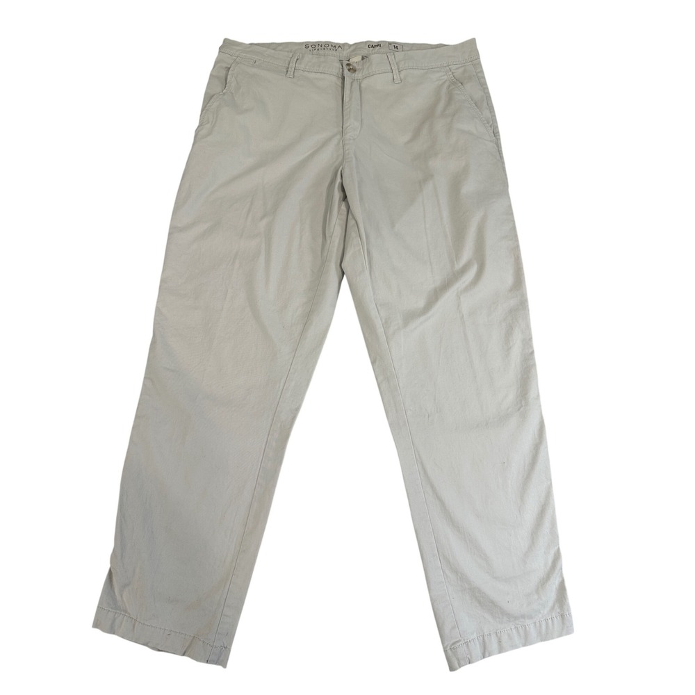 Sonoma Life + Style Women Khaki Capri Pants Size 14 Stone Beige Cotton Stretch